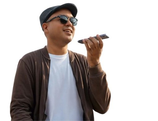 Deaf man speaking on mobile phone